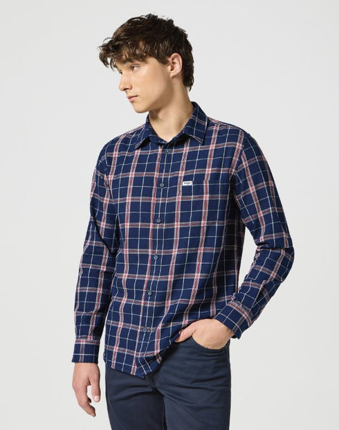 Wrangler Men's 1 Pocket Shirt In Red Indigo